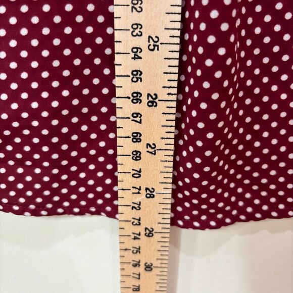 Express Portofino Shirt S Maroon Red White Polka Dots Lightweight Career Classy - Picture 5 of 8
